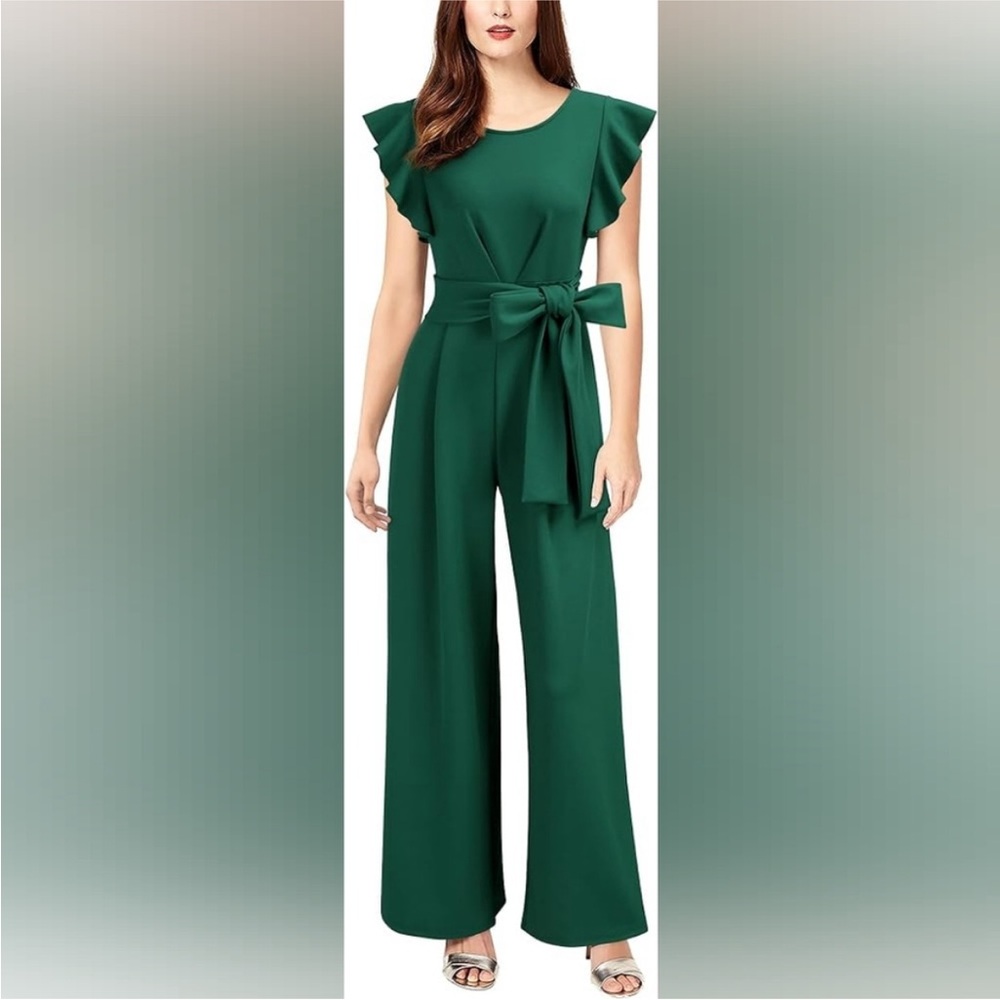 Green ruffle sleeve jumpsuit